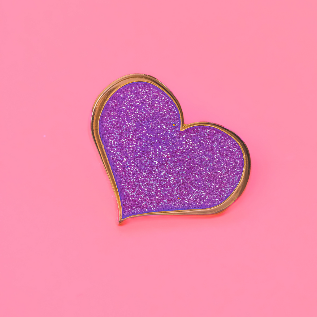 Purple Glitter Heart Enamel Pin - Dream Maker Pins