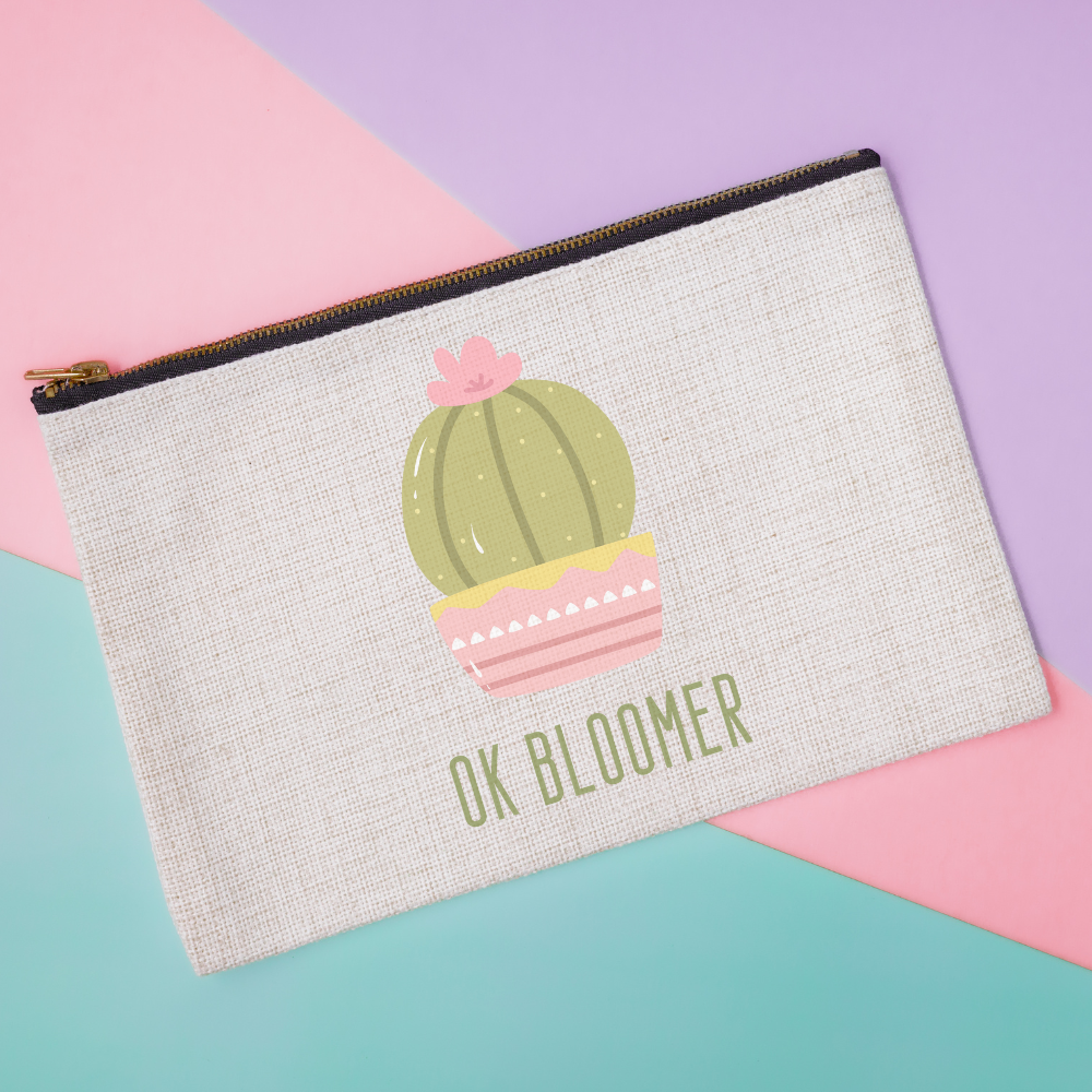 OK Bloomer | Cactus Themed Canvas Makeup Bag - Dream Maker Pins