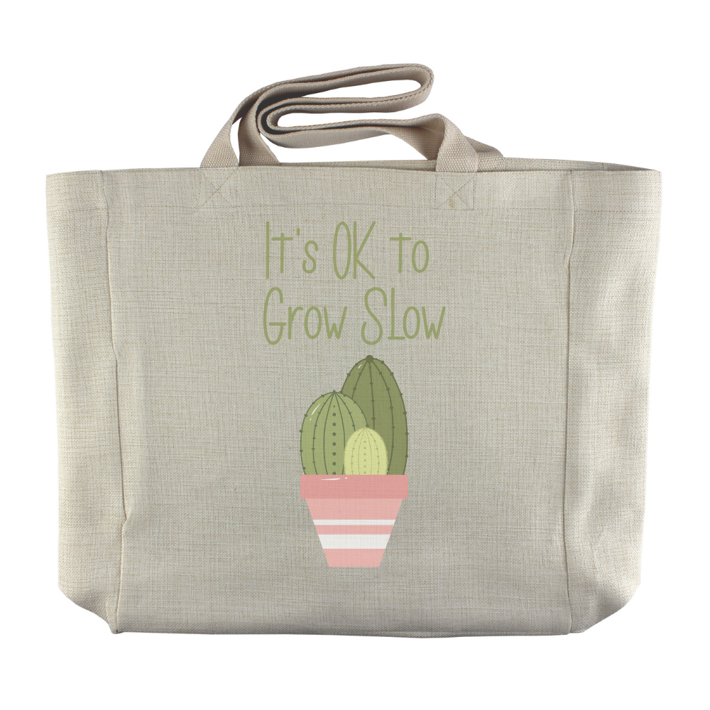 It's Ok To Grow Slow | Cactus Themed Reusable Canvas Grocery Tote - Dream Maker Pins