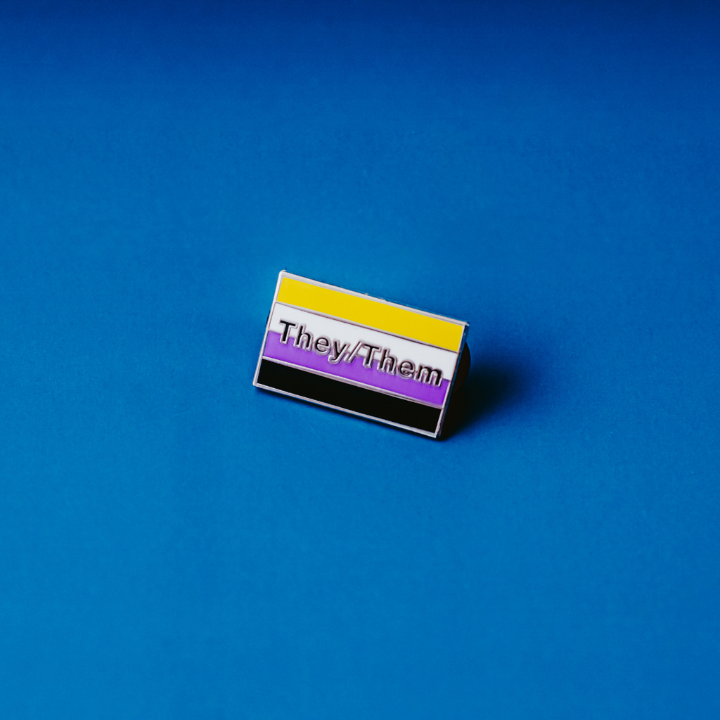 Nonbinary Pride Flag Enamel Pin With They/Them Pronouns - Dream Maker Pins
