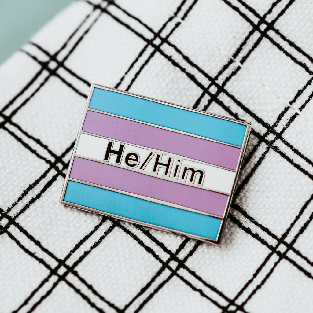 Transgender Pride Flag Enamel Pin With He/Him Pronouns - Dream Maker Pins
