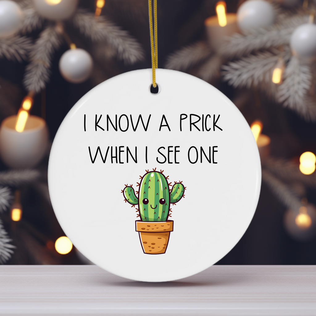 I Know a Prick when I See One - Cactus Themed Ceramic Christmas Ornament - Dream Maker Pins