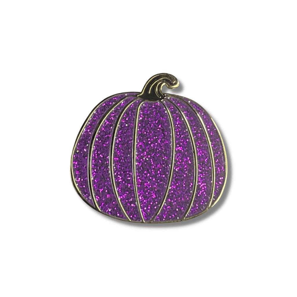 Purple Glitter Pumpkin w Black Stem Enamel Pin - Dream Maker Pins