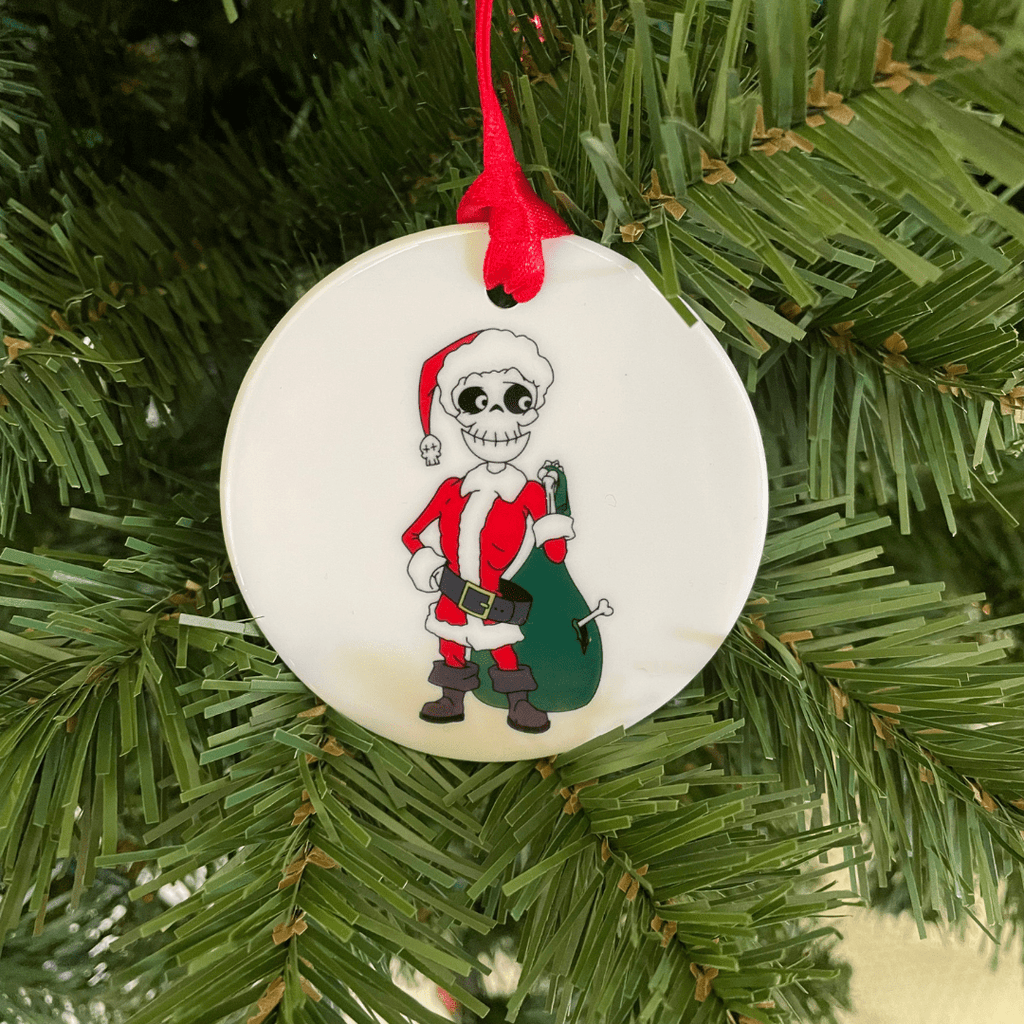 Skeleton Santa With a Bag O Bones Christmas Ornament - Dream Maker Pins