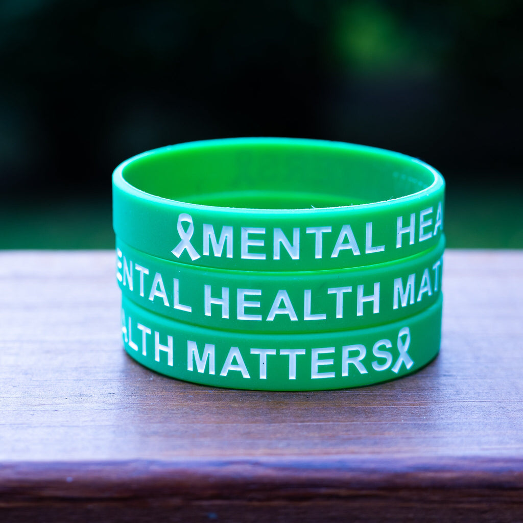 Green Mental Health Matters Awareness Ribbons Silicone Wristband - mental health awareness