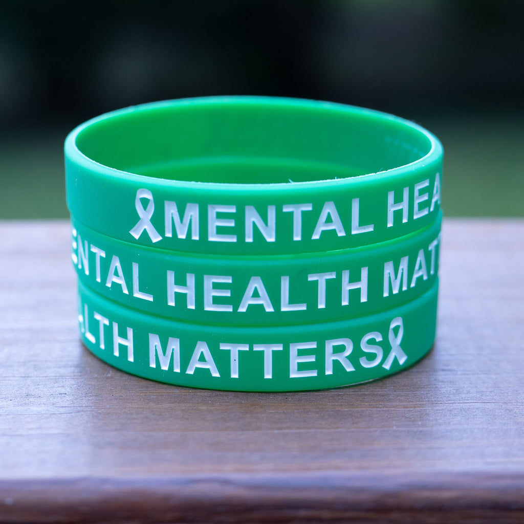 Green Mental Health Matters Awareness Ribbons Silicone Wristband - mental health awareness