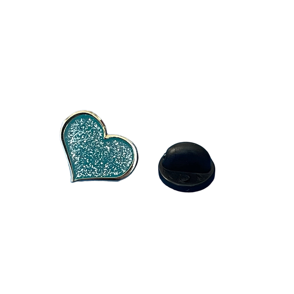 Teal Glitter Heart Enamel Pin - 1/2 inch with Gold Metal - Dream Maker Pins