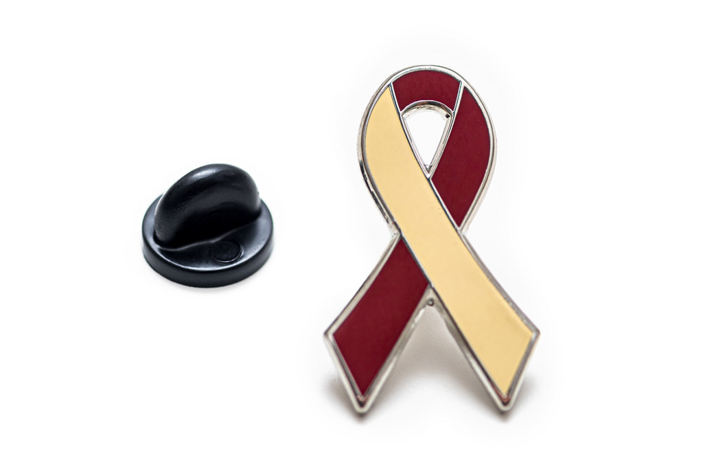 Dream Maker Pins' Oral, Head and Neck Awareness Ribbon Pin and one black rubber pin back
