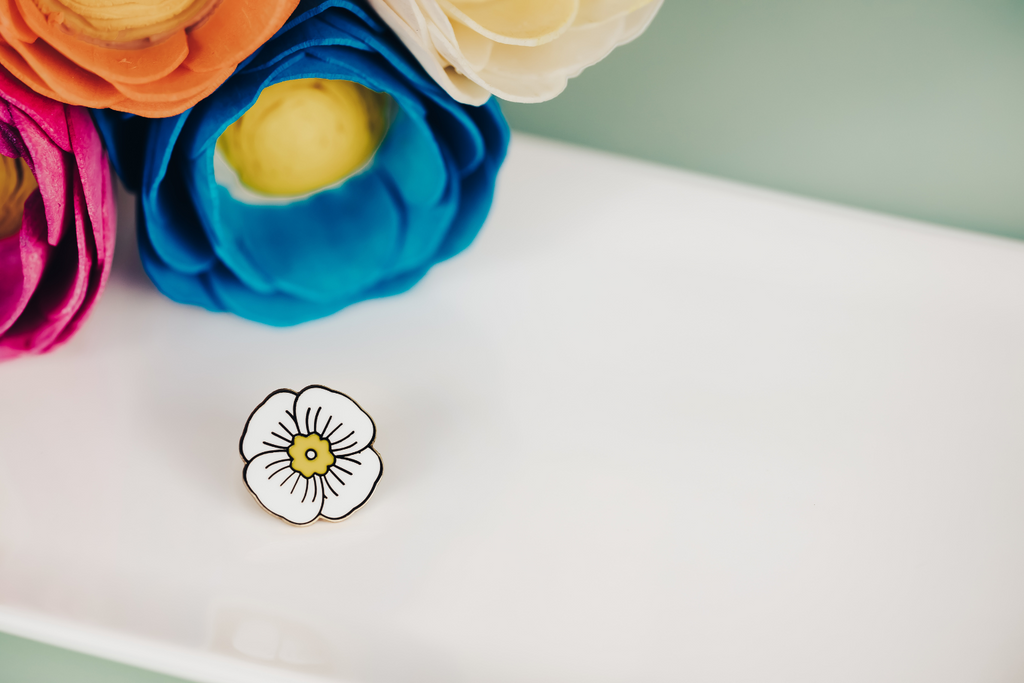 Dream Maker Pins white poppy enamel pin