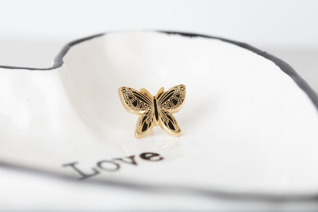 Black Butterfly Enamel Pin – symbol of transformation, mystery, and spiritual rebirth