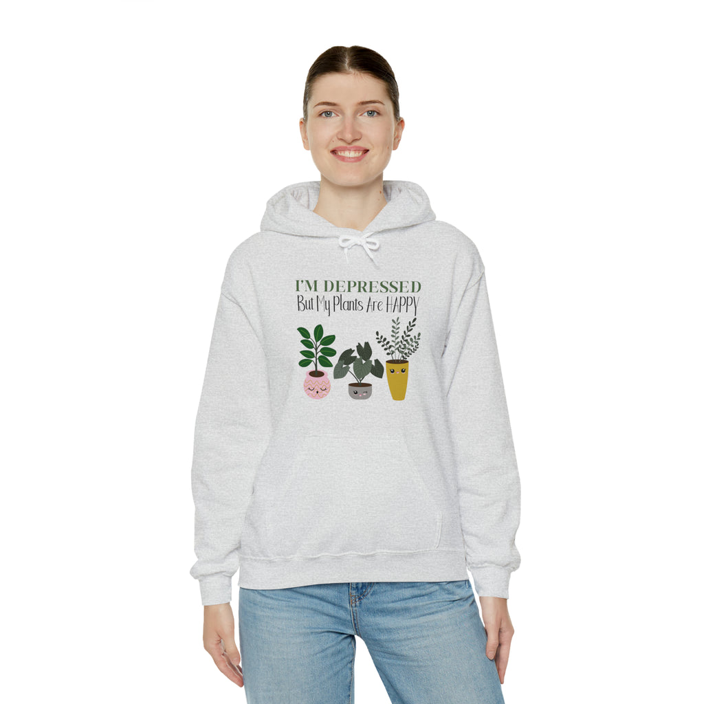 I'm Depressed, But My Plants Are Happy | Unisex Heavy Blend™ Hooded Sweatshirt - Dream Maker Pins