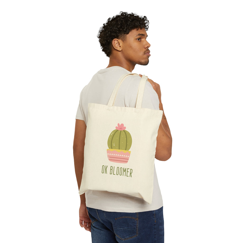 OK Bloomer | Cactus Themed Reusable Cotton Canvas Tote Bag - Dream Maker Pins