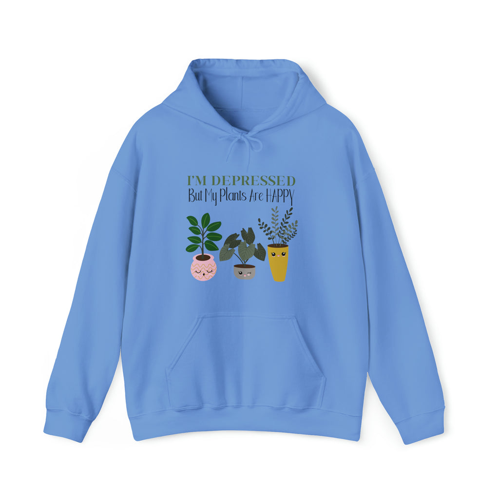 I'm Depressed, But My Plants Are Happy | Unisex Heavy Blend™ Hooded Sweatshirt - Dream Maker Pins