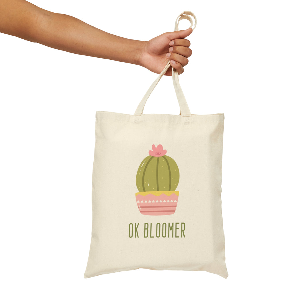OK Bloomer | Cactus Themed Reusable Cotton Canvas Tote Bag - Dream Maker Pins