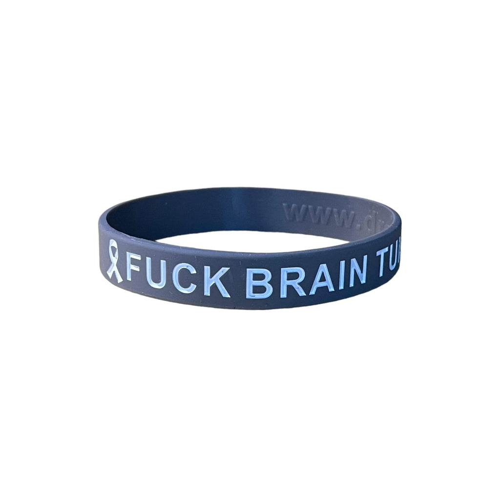 FucK Brain tumors wristband in gray and white on a white background
