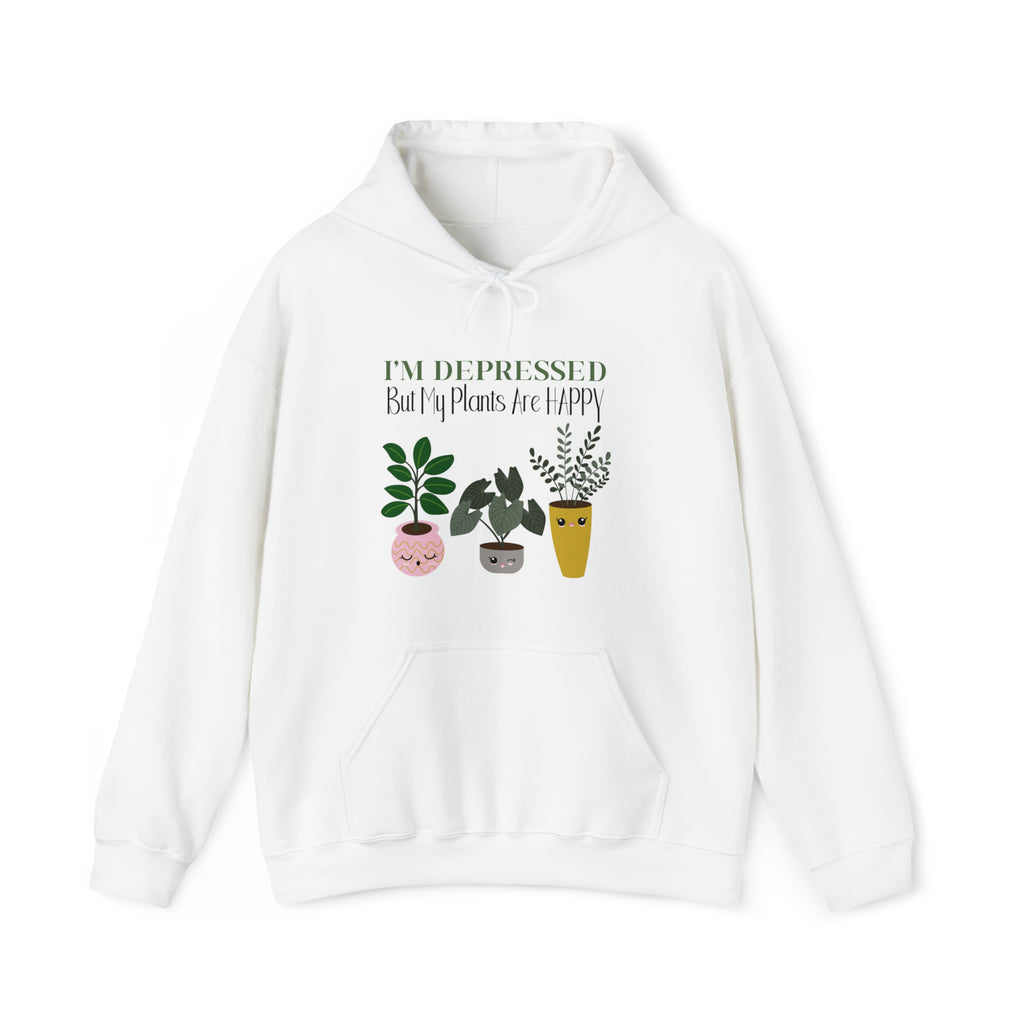 I'm Depressed, But My Plants Are Happy | Unisex Heavy Blend™ Hooded Sweatshirt - Dream Maker Pins