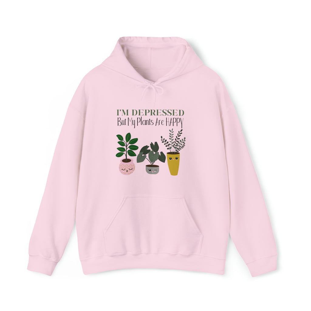 I'm Depressed, But My Plants Are Happy | Unisex Heavy Blend™ Hooded Sweatshirt - Dream Maker Pins
