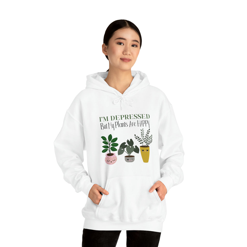 I'm Depressed, But My Plants Are Happy | Unisex Heavy Blend™ Hooded Sweatshirt - Dream Maker Pins