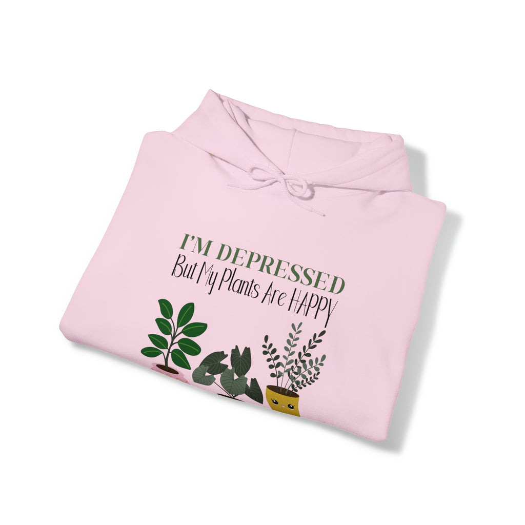 I'm Depressed, But My Plants Are Happy | Unisex Heavy Blend™ Hooded Sweatshirt - Dream Maker Pins