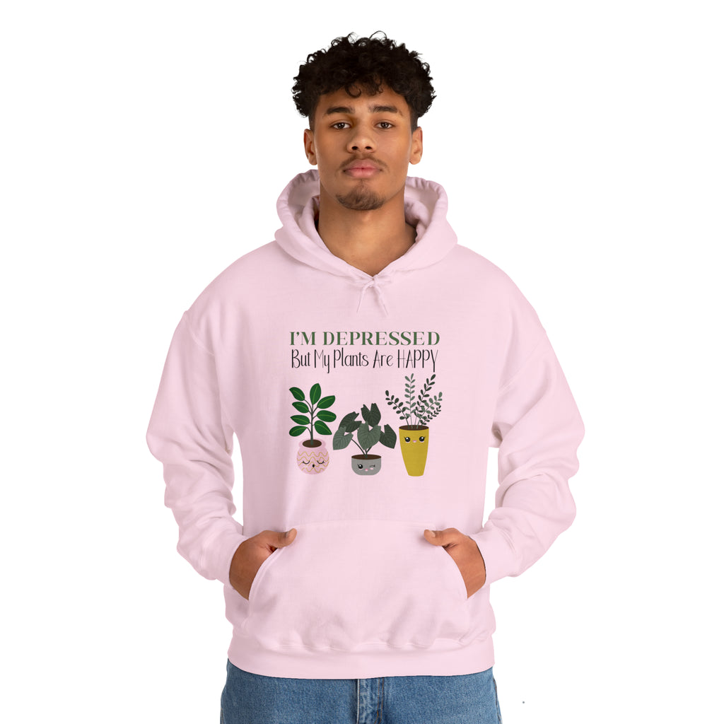 I'm Depressed, But My Plants Are Happy | Unisex Heavy Blend™ Hooded Sweatshirt - Dream Maker Pins