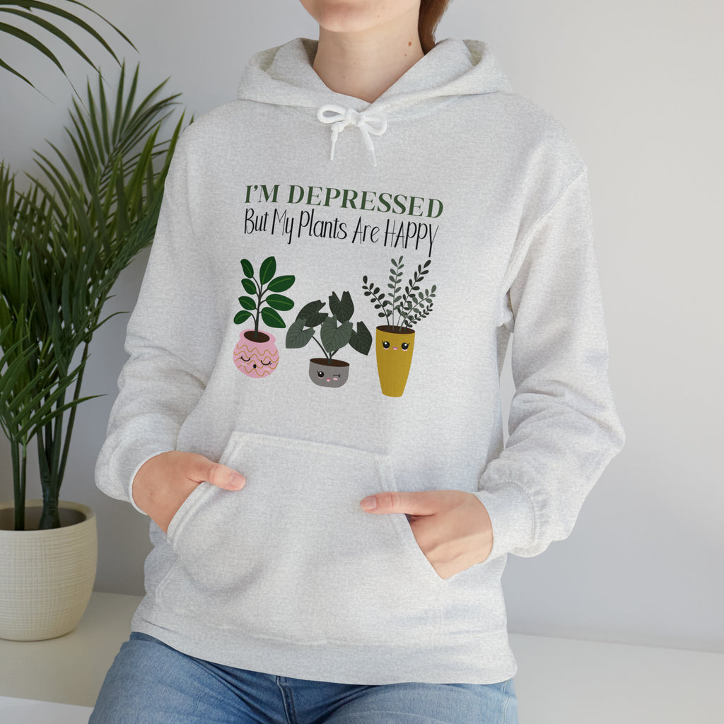 I'm Depressed, But My Plants Are Happy | Unisex Heavy Blend™ Hooded Sweatshirt - Dream Maker Pins