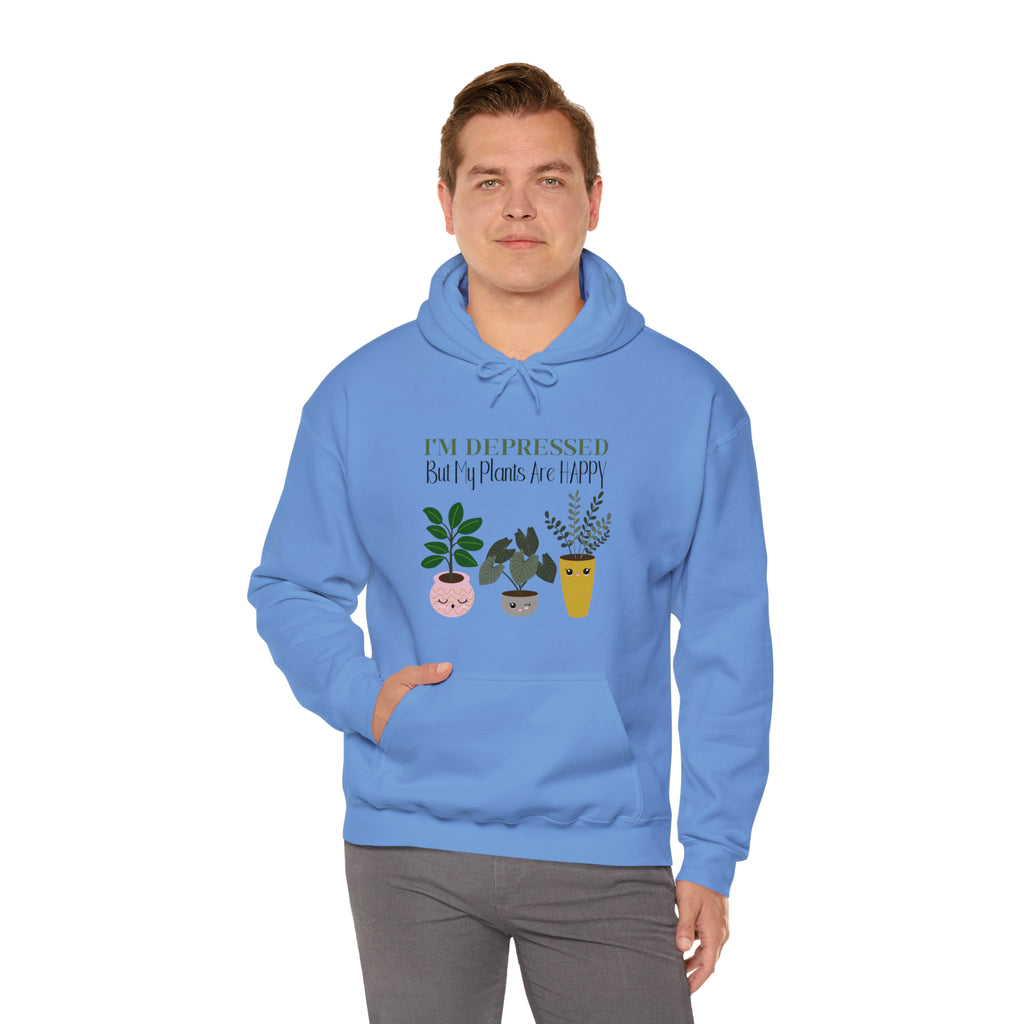 I'm Depressed, But My Plants Are Happy | Unisex Heavy Blend™ Hooded Sweatshirt - Dream Maker Pins