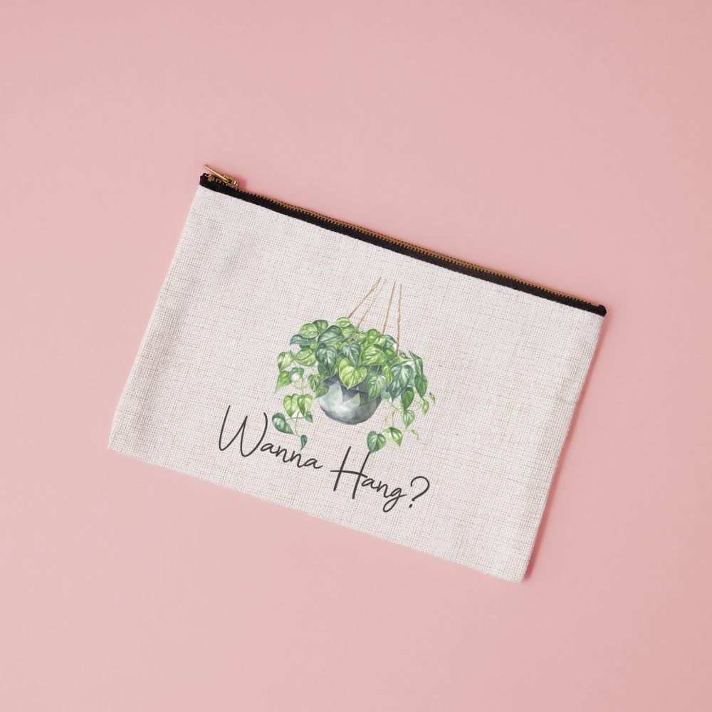 Wanna Hang? | Houseplant Themed Canvas Makeup Bag - Dream Maker Pins