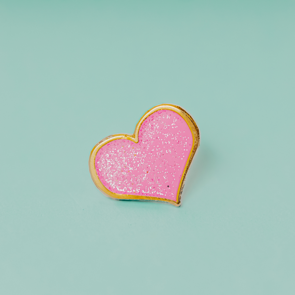 Pink Glitter Heart Enamel Pin - 1/2-inch or 1-inch - Dream Maker Pins