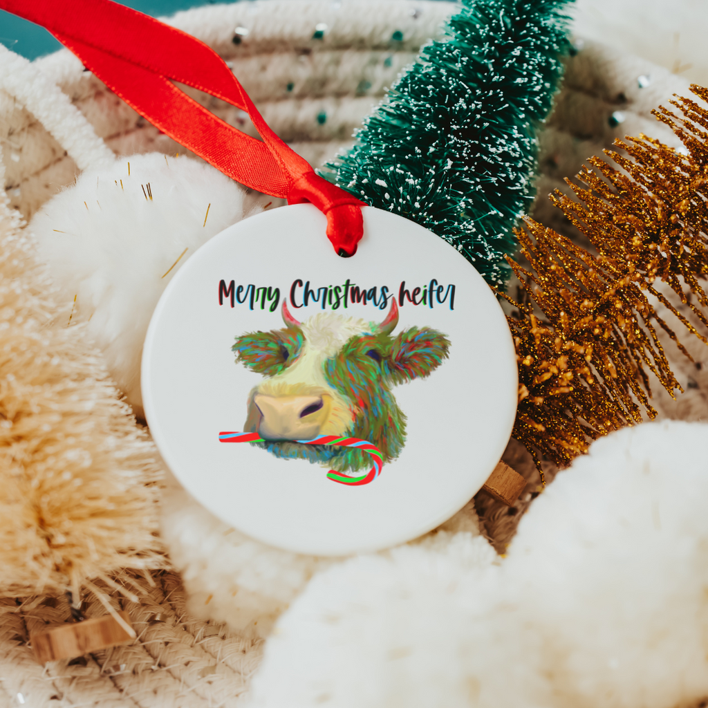 Merry Christmas Heifer Cow Themed Christmas Ornament - Dream Maker Pins