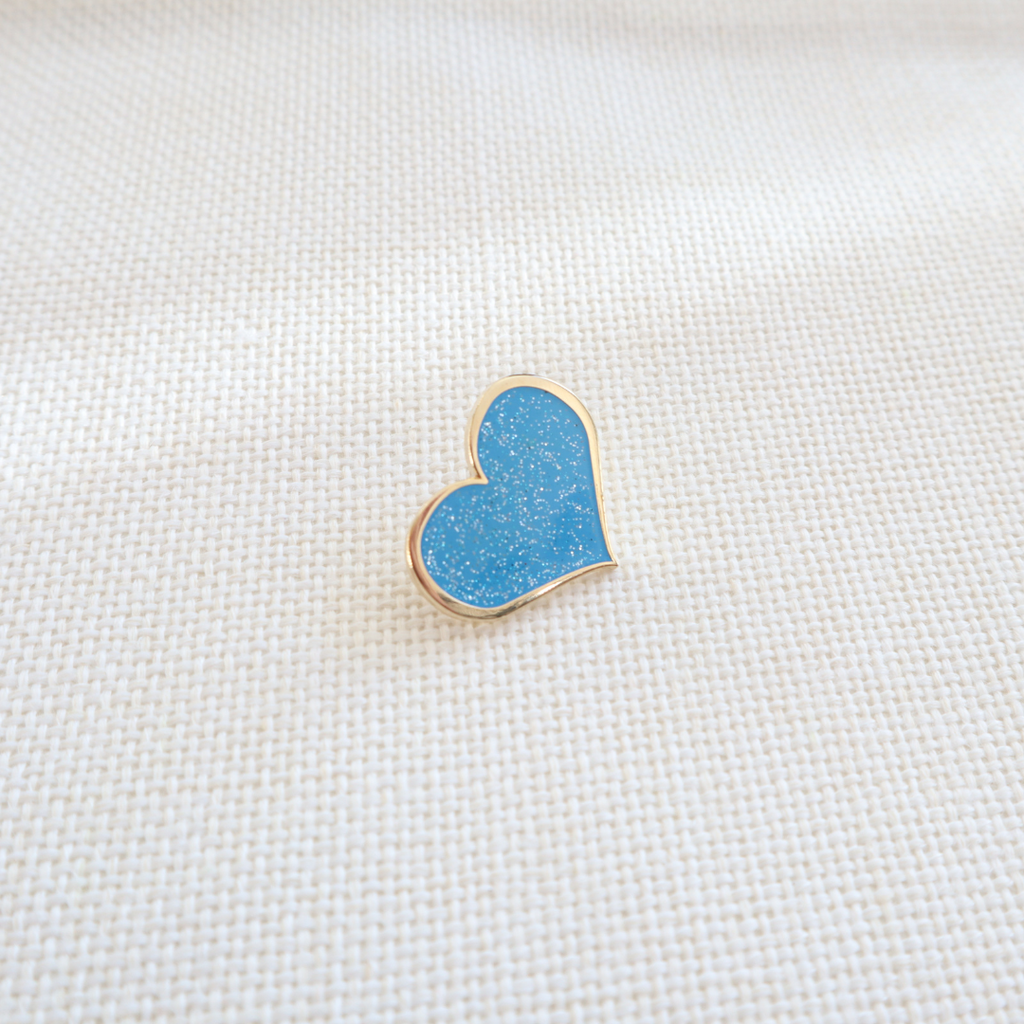 Blue Glitter Heart Enamel Pin - Dream Maker Pins