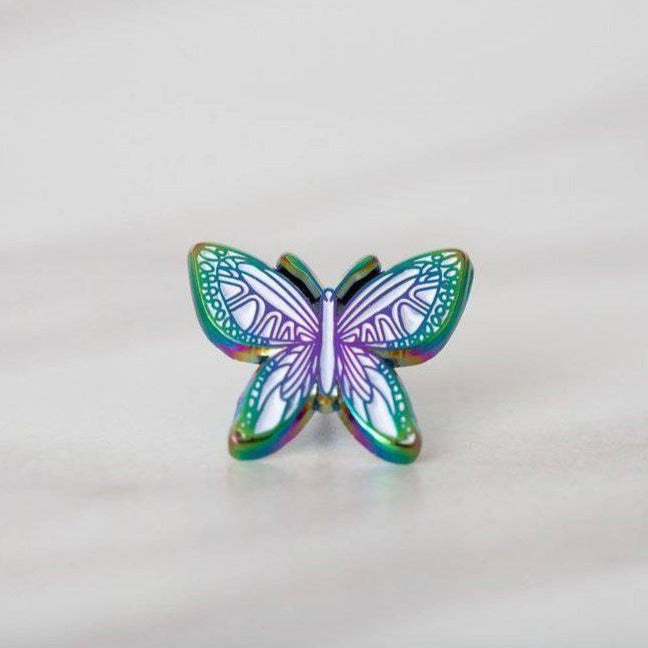 White Rainbow Metal Butterfly Enamel Pin - Dream Maker Pins