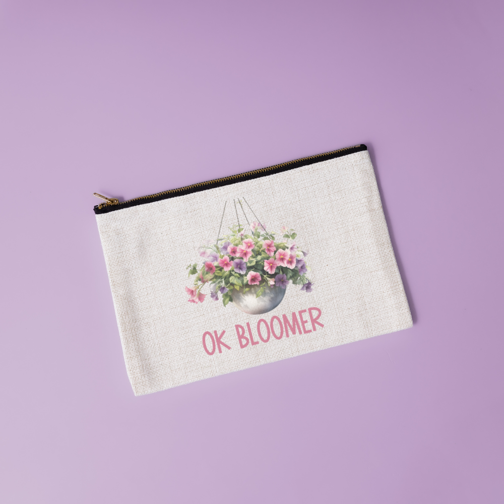 OK Bloomer | Houseplant Themed Canvas Makeup Bag - Dream Maker Pins