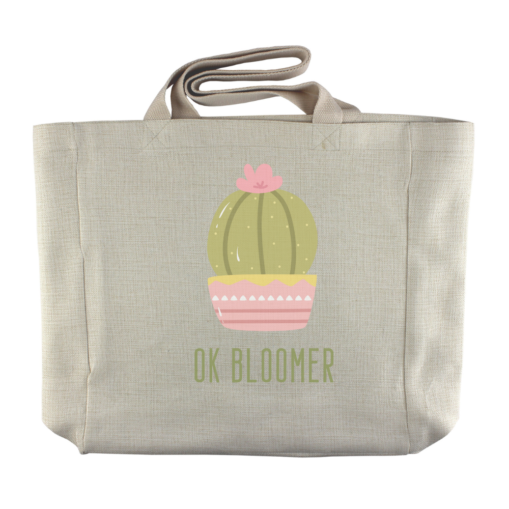 OK Bloomer | Cactus Themed Reusable Canvas Grocery Tote - Dream Maker Pins