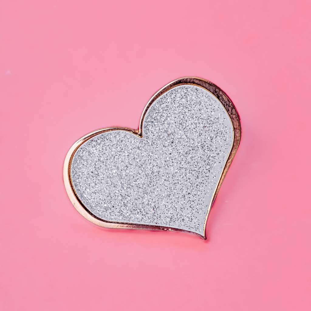 White Glitter Heart Enamel Pin - Dream Maker Pins