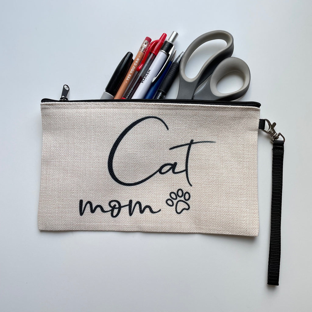 "Cat Mom" Multi-Purpose Bag - 6x9 Inches with pencils and scissors coming out of it