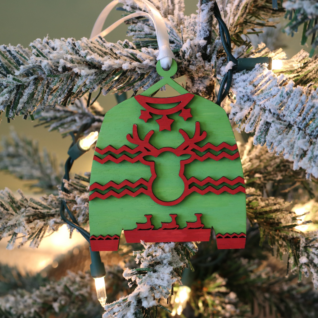 Green & Red Ugly Sweater Christmas Ornament - Dream Maker Pins