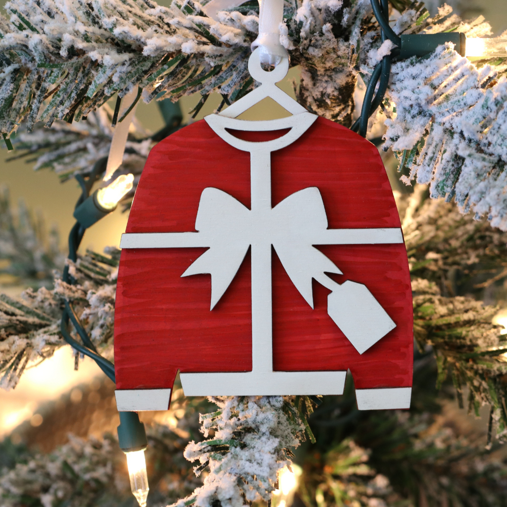 Red & White Ugly Sweater Christmas Ornament - Dream Maker Pins