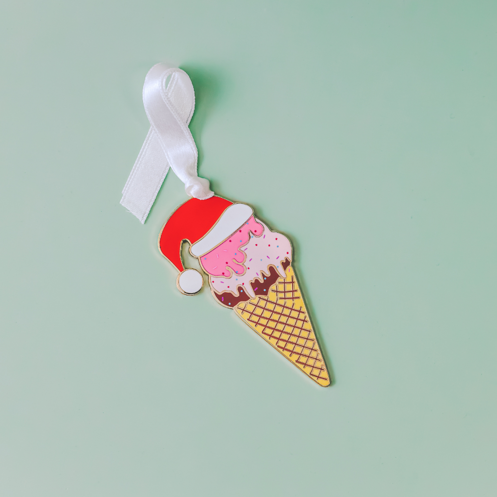 Ice Cream Cone with Santa Hat Christmas Ornament - Dream Maker Pins