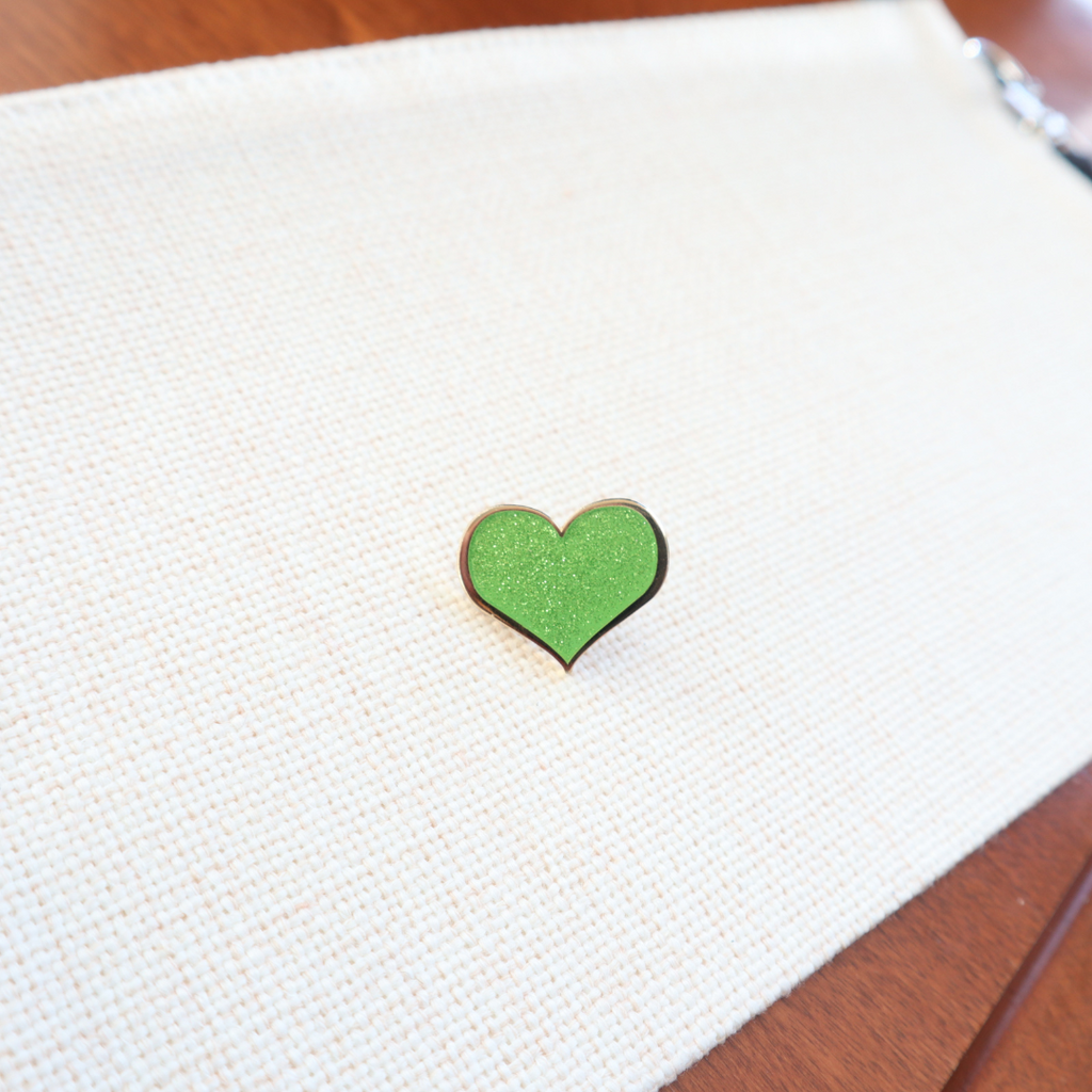 Green Heart Enamel Pin with Glitter - Dream Maker Pins
