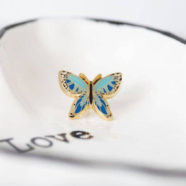 Blupee Pin Blue Butterfly Enamel Pin – Symbol of Healing, Peace & Something Blue