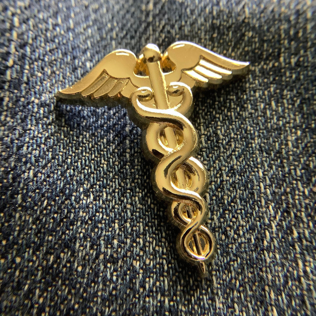 Gold Caduceus enamel pin - nurses gift, medical professional gift, healers gift, medical appreciation, medical school graduation gift
