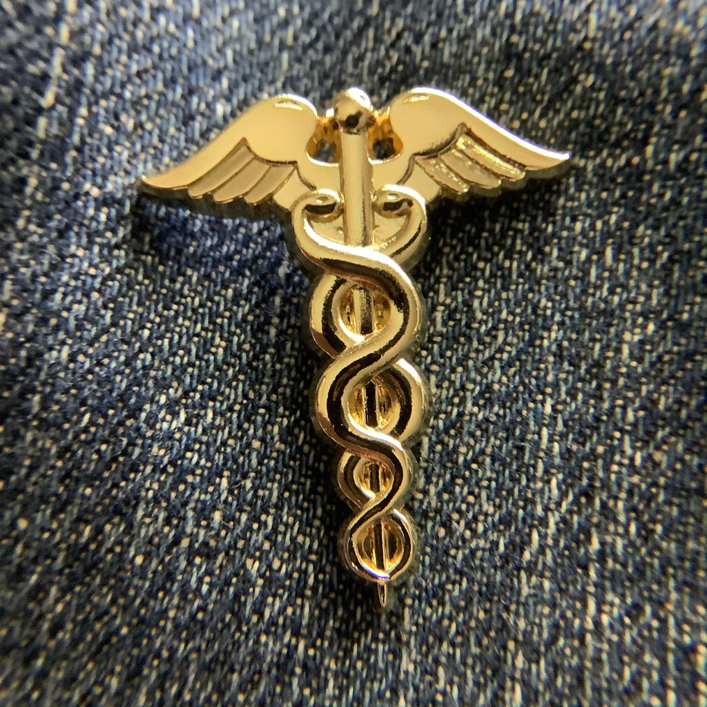 Gold Caduceus enamel pin - nurses gift, medical professional gift, healers gift, medical appreciation, medical school graduation gift