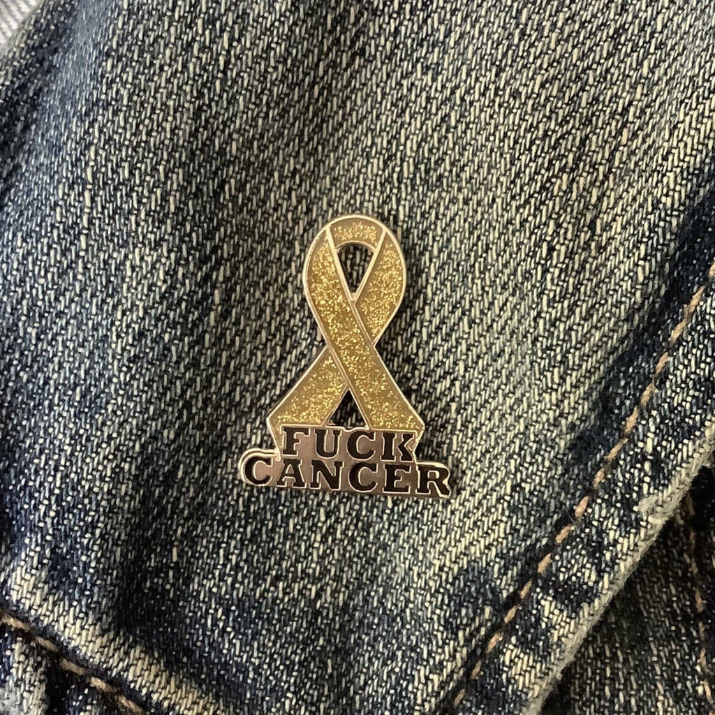 Gold Fuck Cancer Awareness Ribbon Enamel Pin - Dream Maker Pins