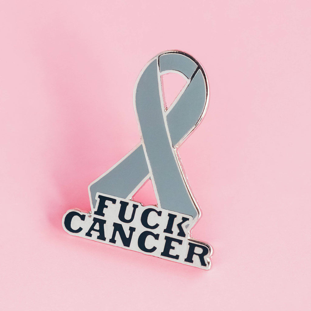 Gray Fuck Cancer Ribbon Enamel Pin - Dream Maker Pins