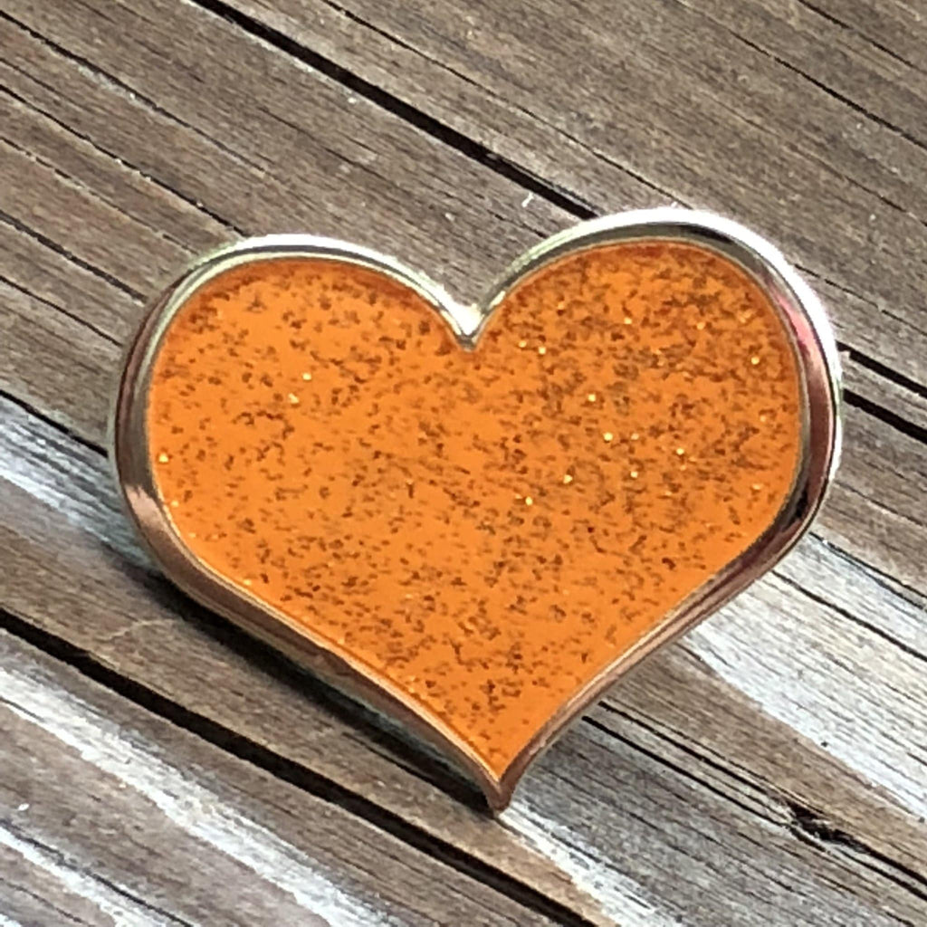 Orange Heart Enamel Pin w Glitter 1 INCH V1 - Dream Maker Pins