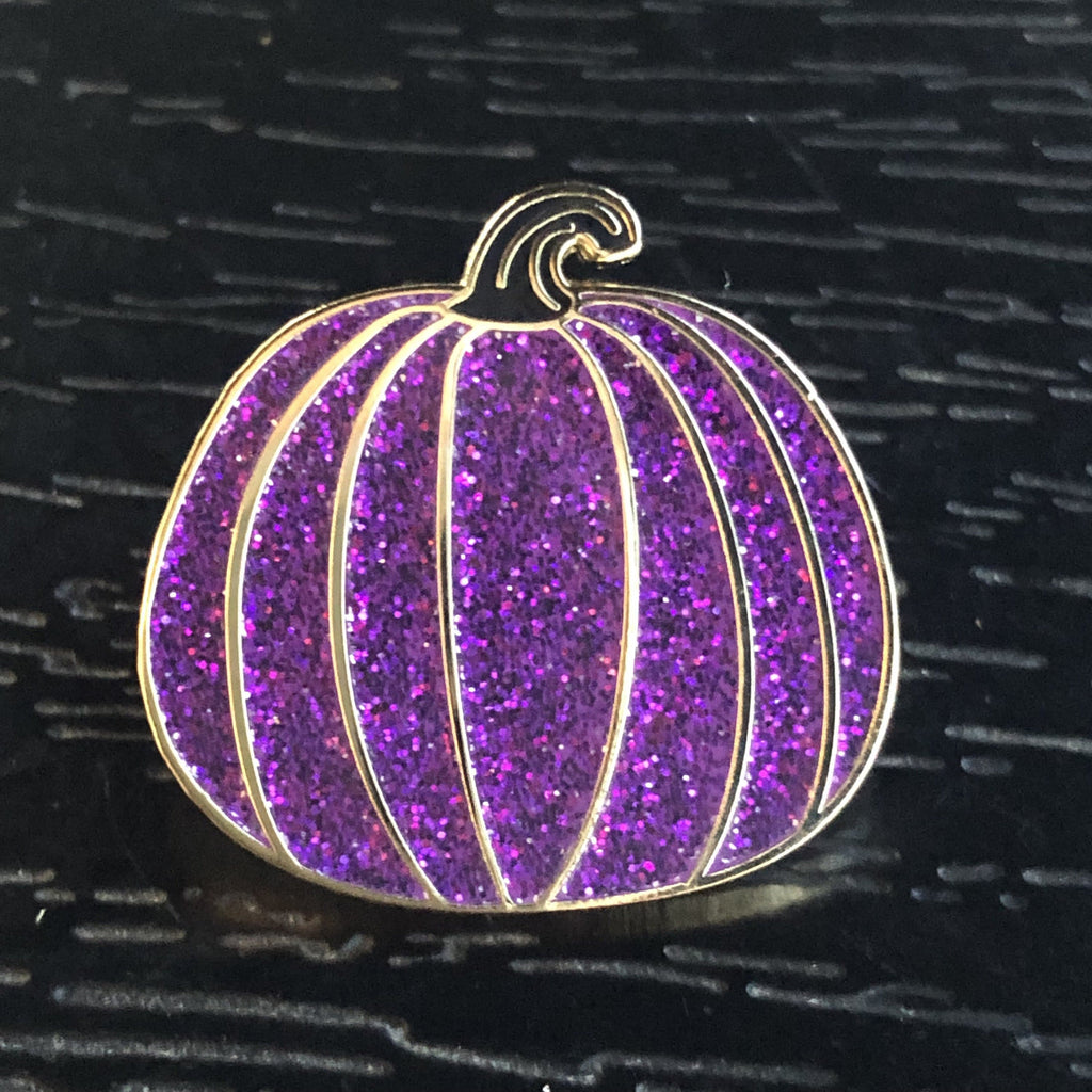 Purple Glitter Pumpkin w Black Stem Enamel Pin - Dream Maker Pins