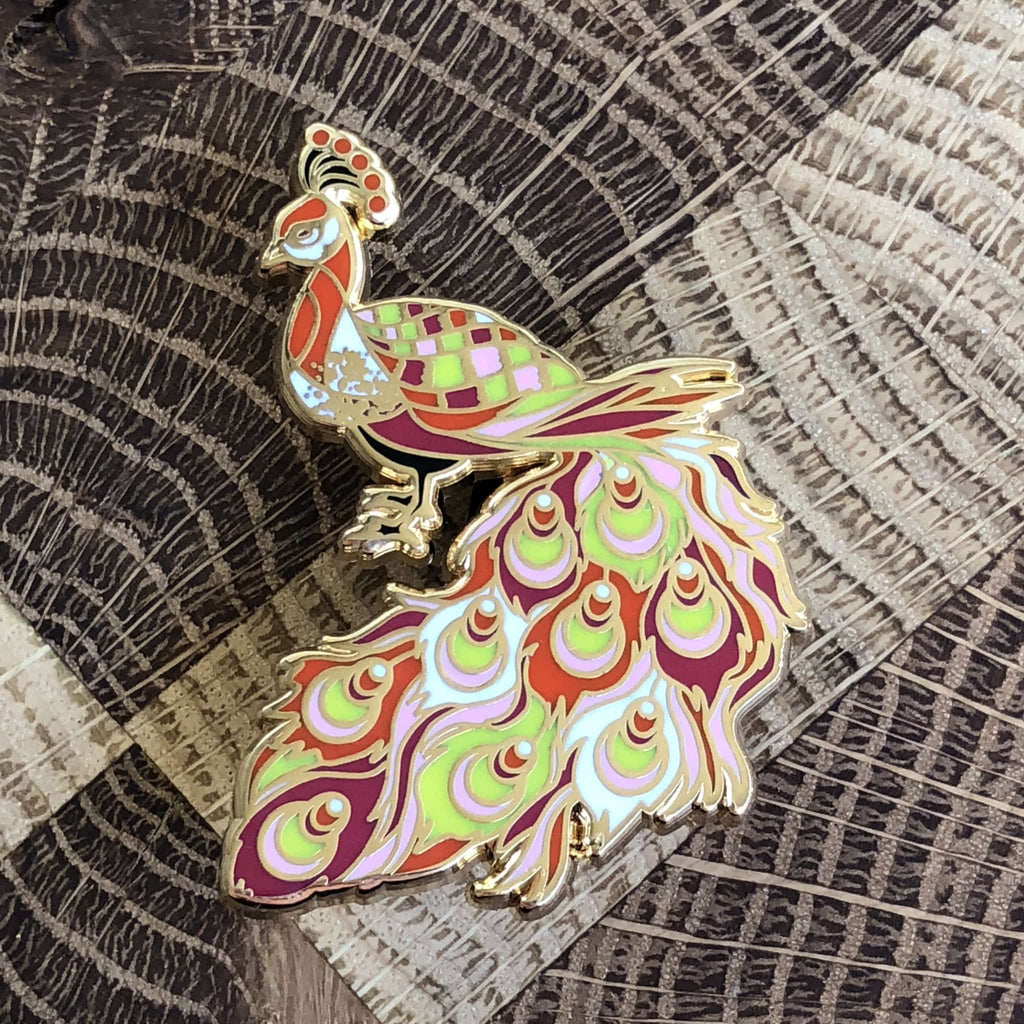 Red Peacock Enamel Pin - Dream Maker Pins
