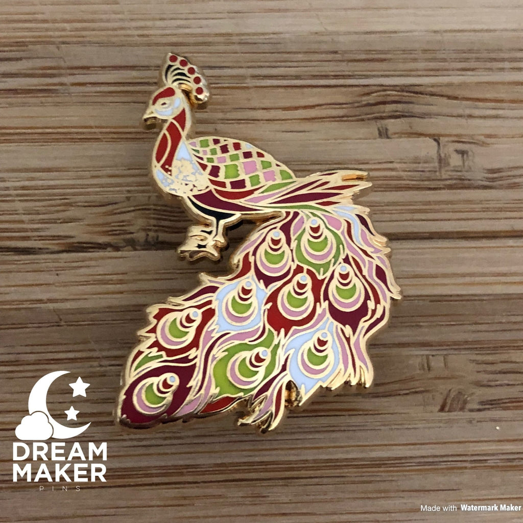 Red Peacock Enamel Pin - Dream Maker Pins