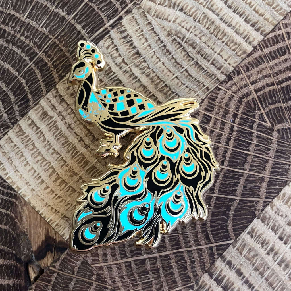 Teal and Black Peacock Enamel Pin - Dream Maker Pins