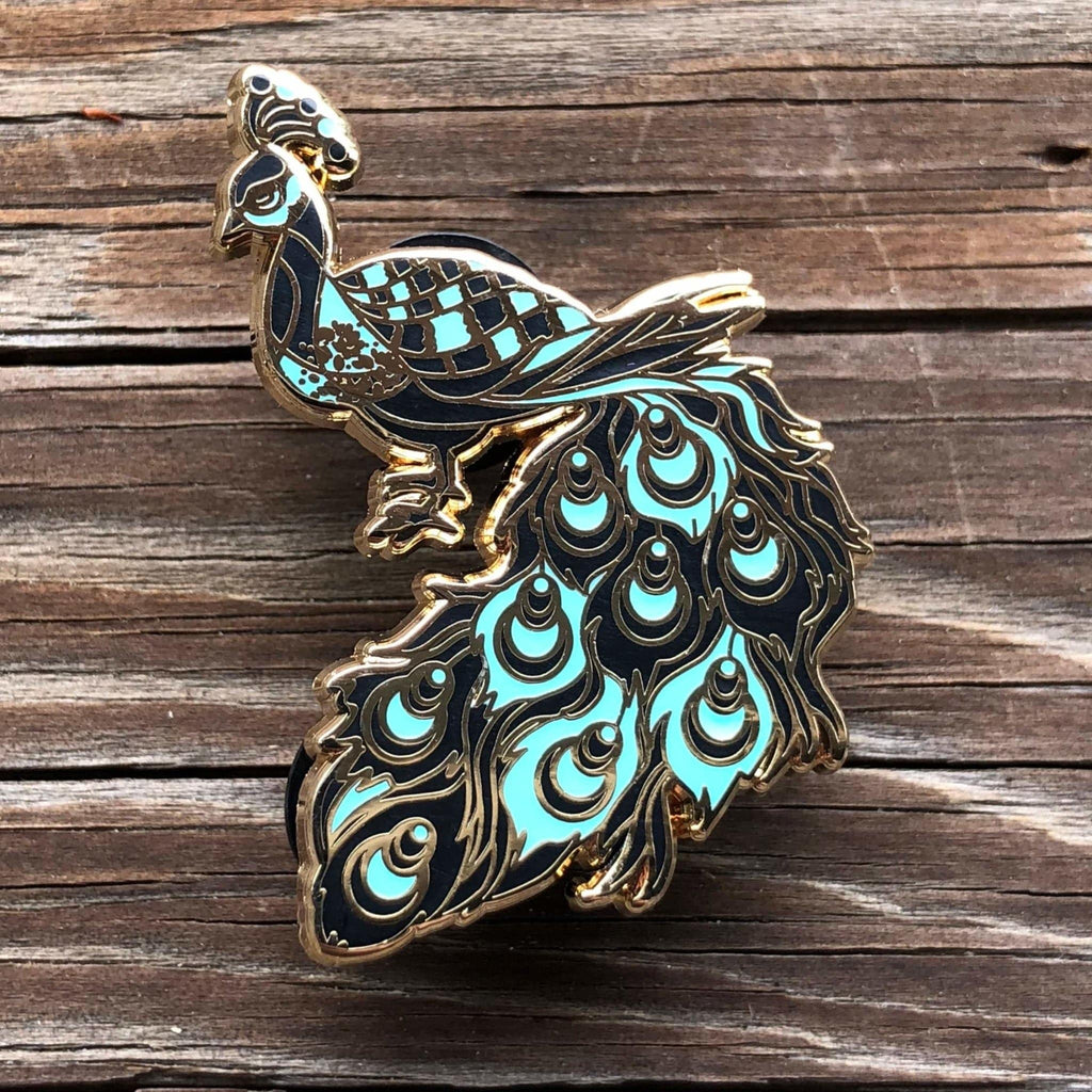 Teal and Black Peacock Enamel Pin - Dream Maker Pins